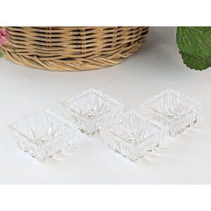 Antique 2" Square Cut Crystal Salt Cellars Set of 4 Cut Glass Spice Dishes Dips